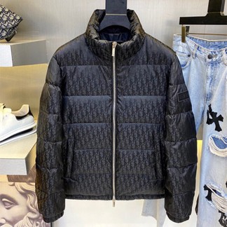 Blue Dior Oblique Printed Down Puffer Jacket