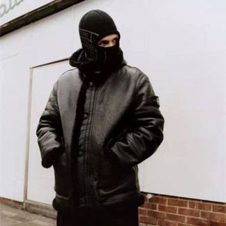 Supreme x Stone Island Hand-Painted Hooded Shearling Jacket